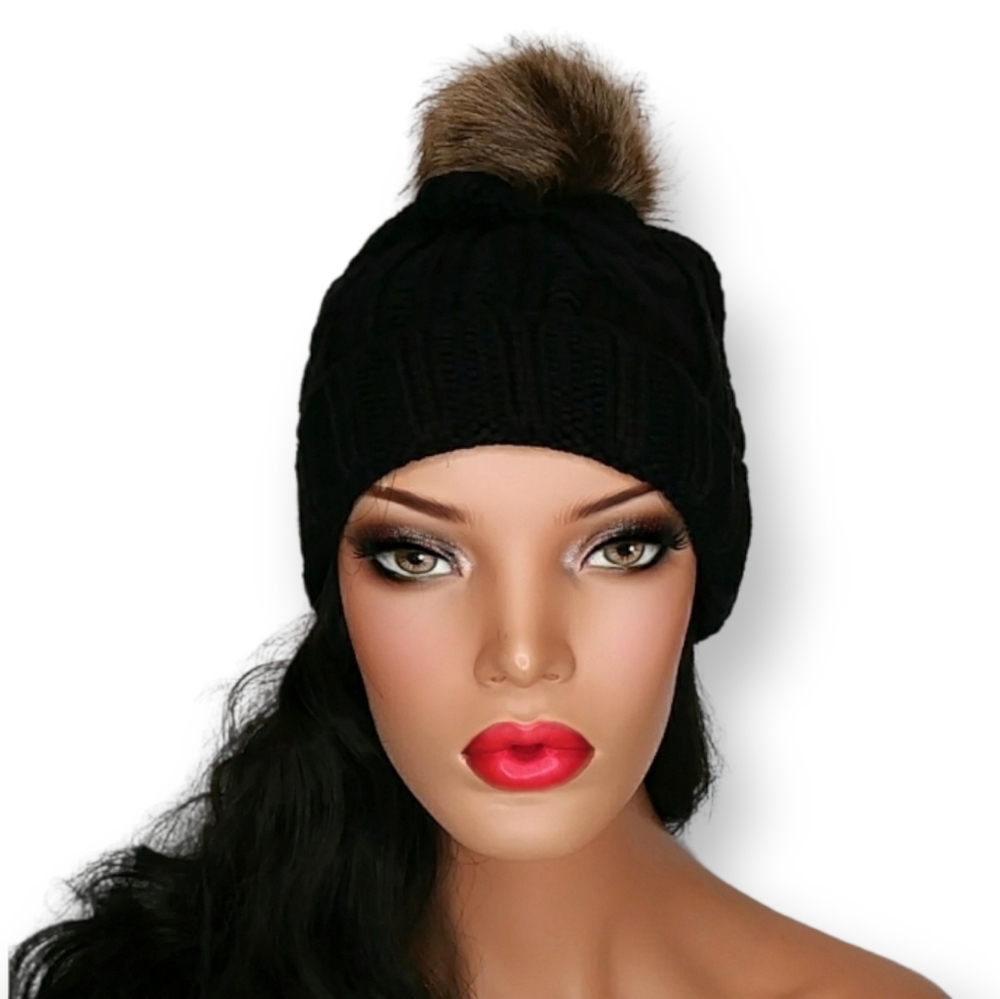 Black Cable Knit Beanie